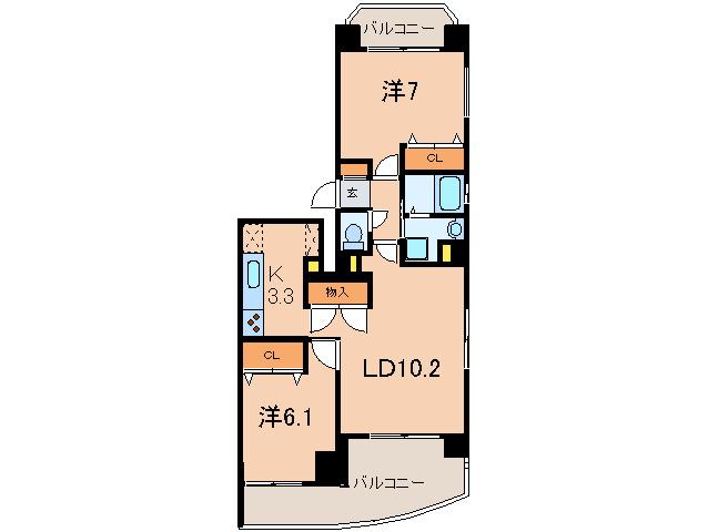 シェルポート鶴見(2LDK/7階)の間取り写真