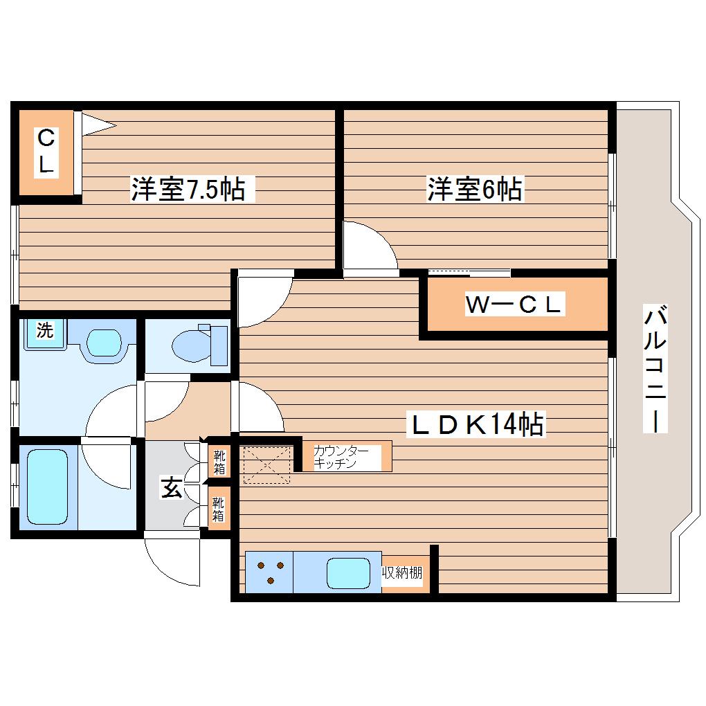 CADOG長町(2LDK/1階)の間取り写真