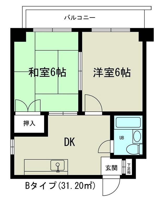東三国グランドハイツ北(2DK/6階)の間取り写真