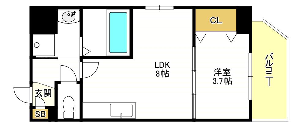 ジーグランデ九条(1LDK/2階)の間取り写真