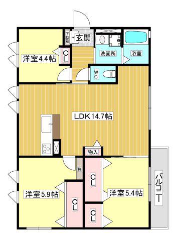 ぺリラ大森(3LDK/2階)の間取り写真