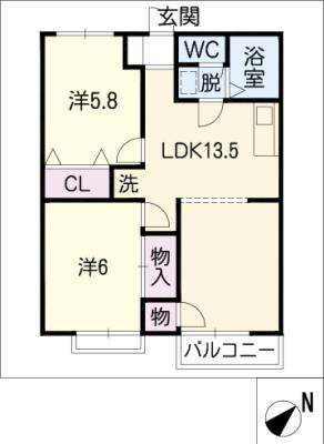 ノースカナルB(2LDK/2階)の間取り写真