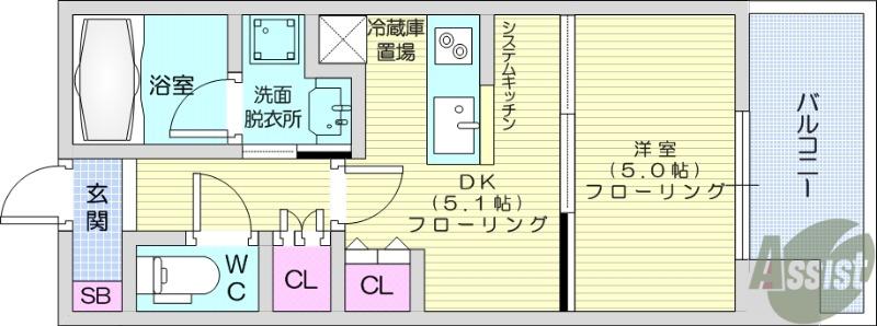 ドゥーエ仙台イーストⅡ(1DK/2階)の間取り写真