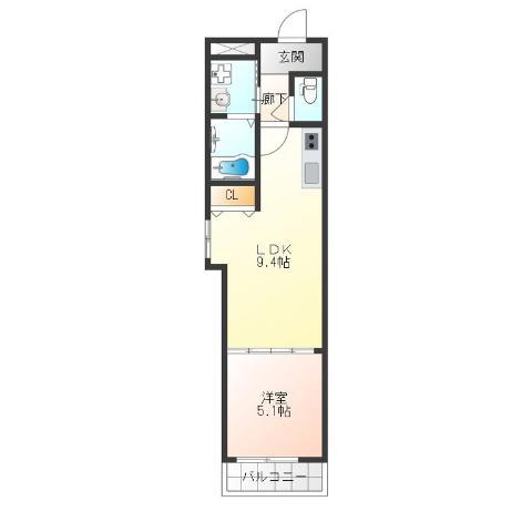 フジパレス住之江通III番館(1LDK/1階)の間取り写真