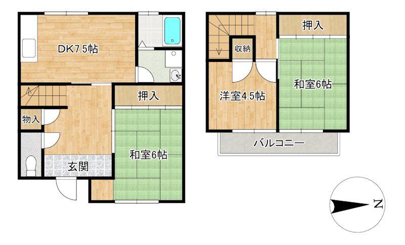 タウンハウス城東(3DK/1階)の間取り写真