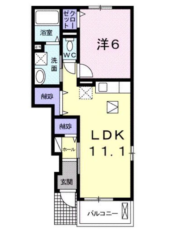 イースト ヴィレッジII(1LDK/1階)の間取り写真