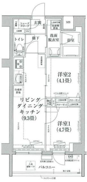 ルフレ プレミアム日暮里(2LDK/1階)の間取り写真