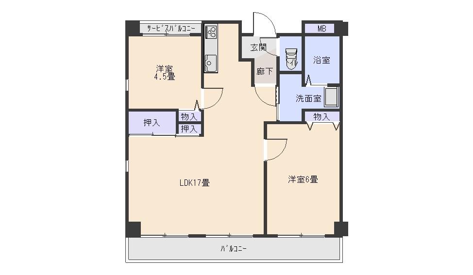 グランベール遠石弐番館(2LDK/4階)の間取り写真