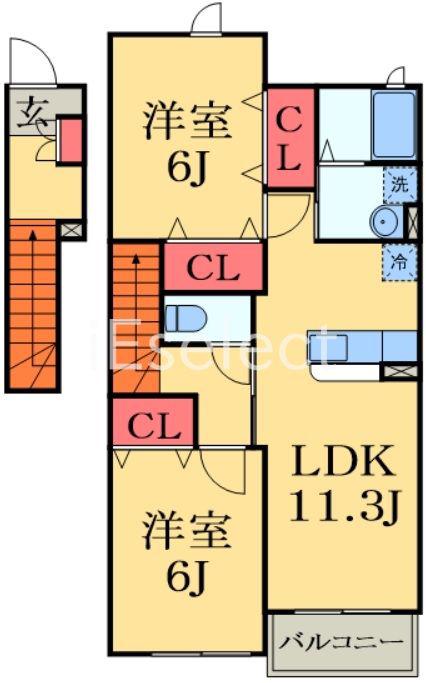 ブライド・ハウスA(2LDK/2階)の間取り写真