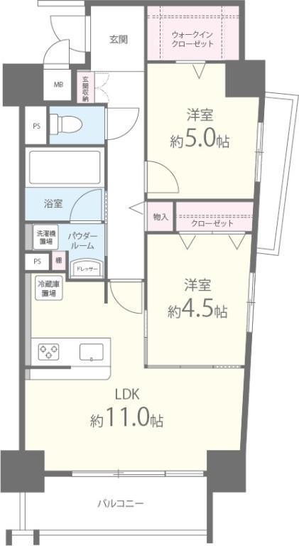 クルアルガイノウエ(2LDK/7階)の間取り写真