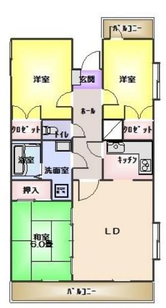 小倉広沢マンション(3LDK/1階)の間取り写真