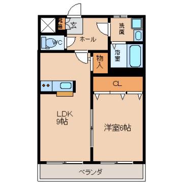ク・レイン奥田(1LDK/2階)の間取り写真