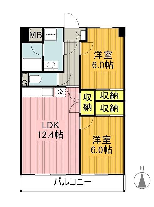 レージュ原(2LDK/4階)の間取り写真