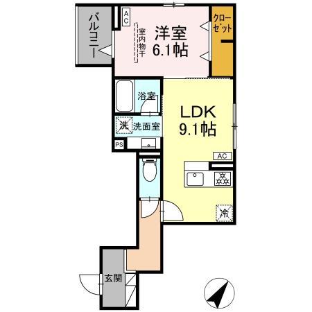 セレスティア綾瀬(1LDK/2階)の間取り写真
