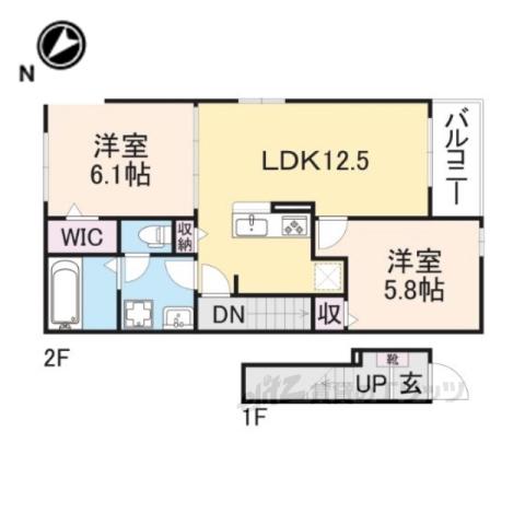ベルカレント2(2LDK/2階)の間取り写真