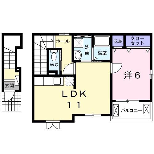 ニューカレント(1LDK/2階)の間取り写真