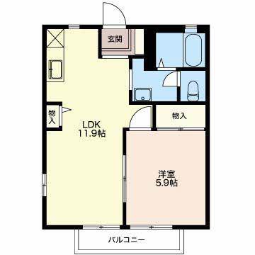 ディアスリングD棟(1LDK/2階)の間取り写真