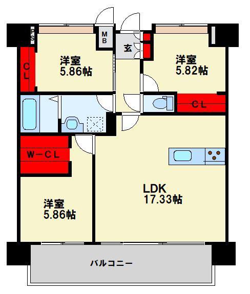 LEGENDTAKAMI(3LDK/7階)の間取り写真
