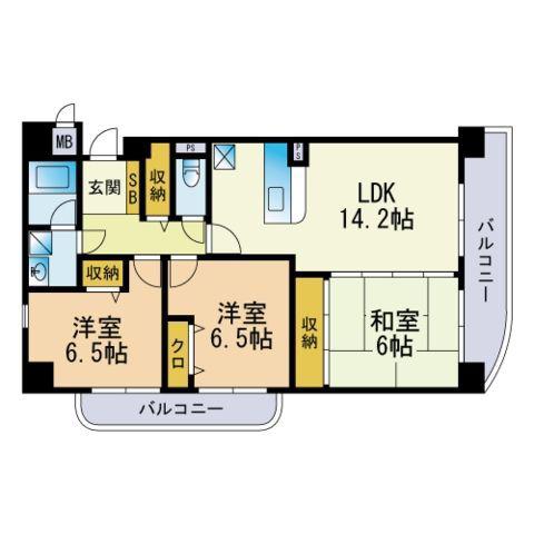 パディフィールドM(3LDK/4階)の間取り写真