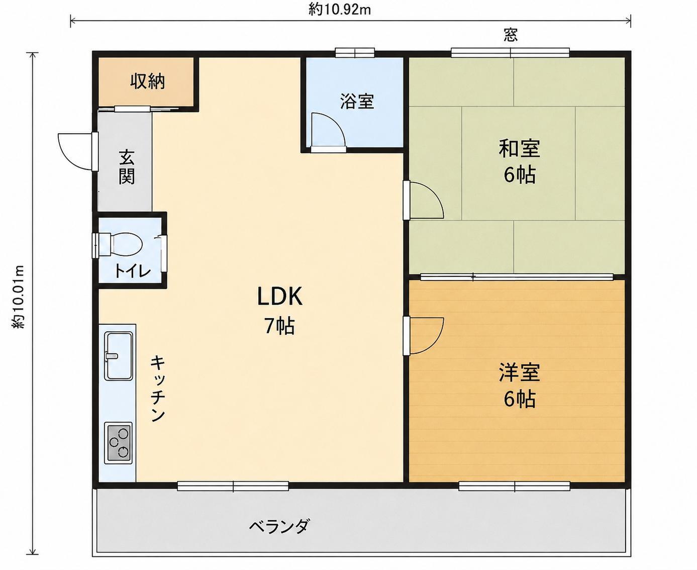 ジェネスハイツみどり台(2LDK/1階)の間取り写真