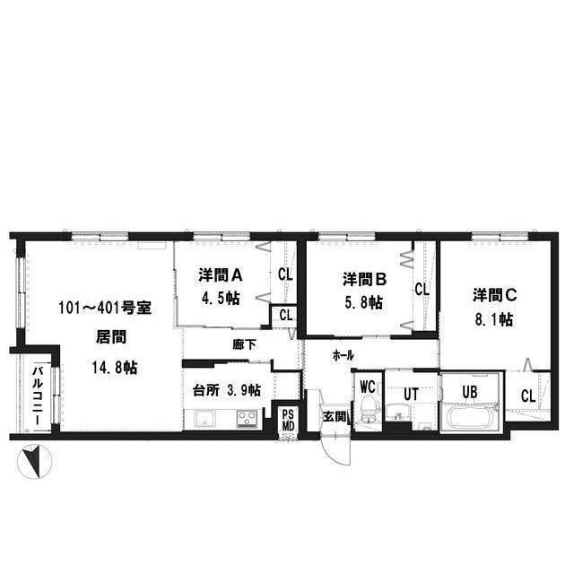 グランメール・シャリテ(3LDK/3階)の間取り写真