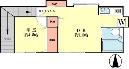 ハイツ上野毛(1DK/2階)の間取り写真
