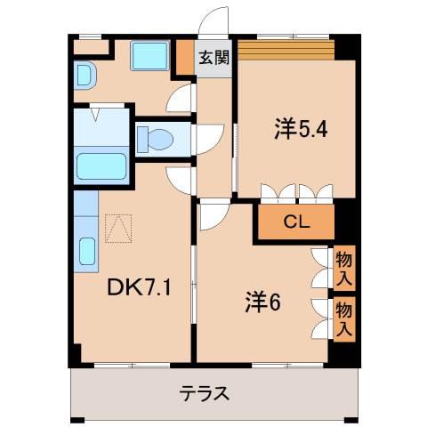 グレイシャスパレス 千代(2DK/1階)の間取り写真