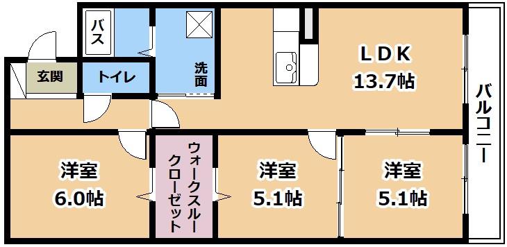 ハートフルマンション 新左衛門(3LDK/3階)の間取り写真