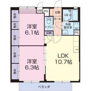 アムール上野台II(2LDK/1階)の間取り写真