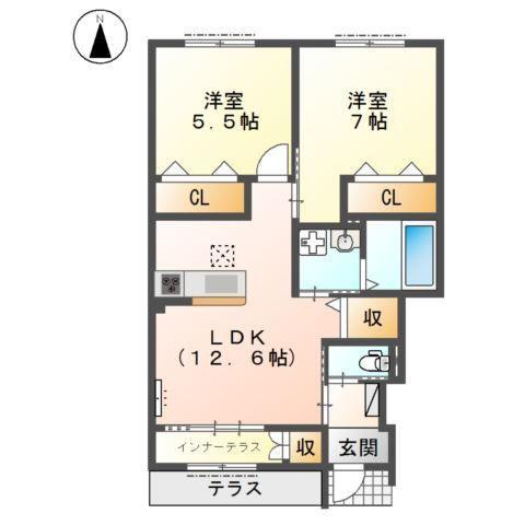 グルーヴィ高見の里Ⅱ(2LDK/1階)の間取り写真