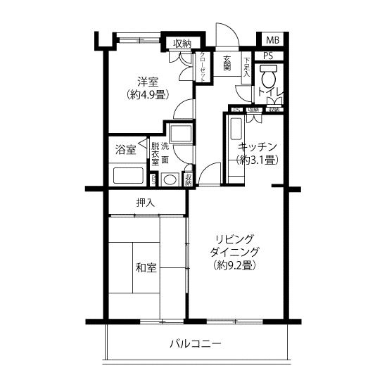 千川キャッスルピア(2LDK/1階)の間取り写真