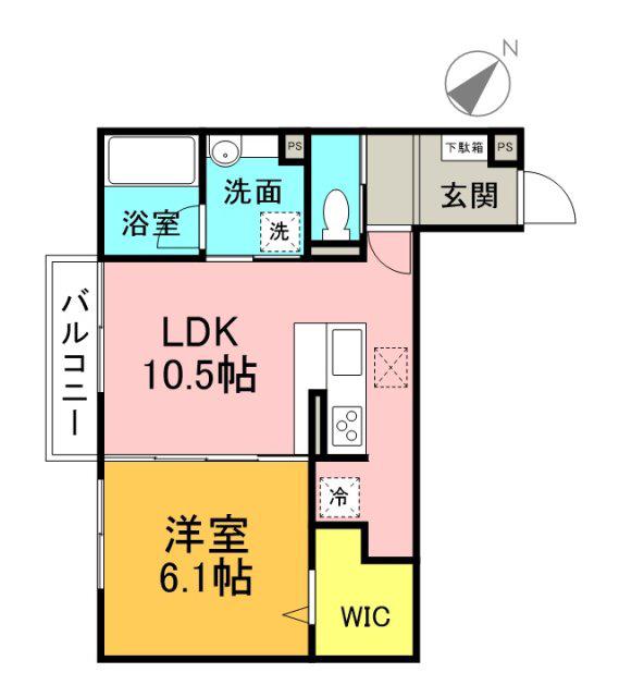 D-ROOM中筋 II棟(1LDK/1階)の間取り写真
