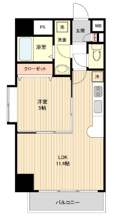 レジディア仙台本町(1LDK/4階)の間取り写真