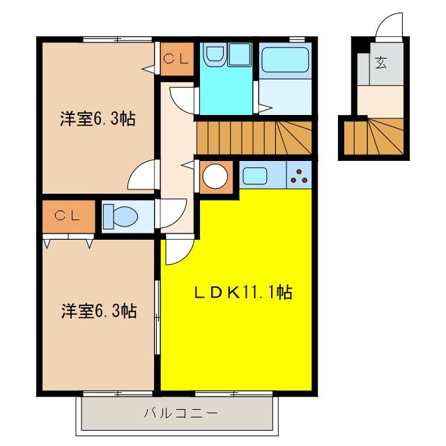 ジュヴィエ壱番館(2LDK/2階)の間取り写真