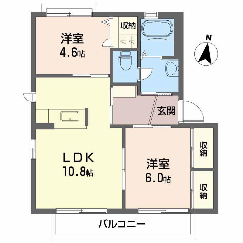 メゾンウィステリアA棟(2LDK/2階)の間取り写真