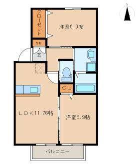ヴェルデコート(2LDK/2階)の間取り写真