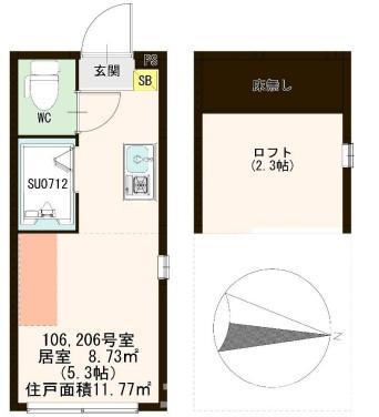 ハーモニーテラス東陽IV(ワンルーム/2階)の間取り写真