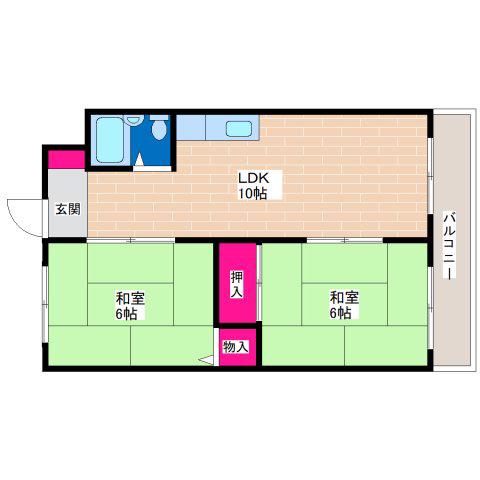 ウエストヒルズ平野(2LDK/6階)の間取り写真