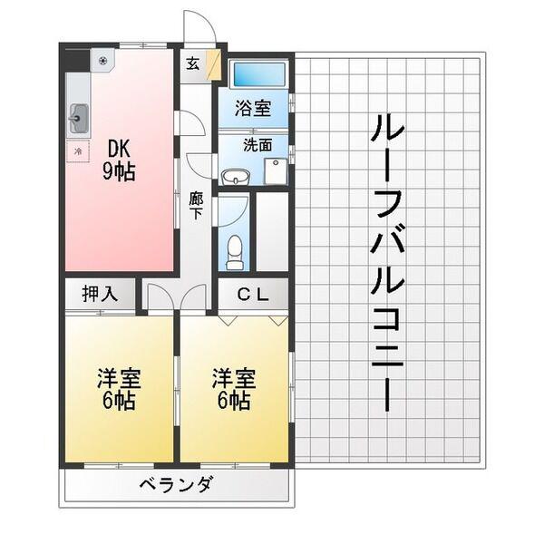 コーポレインボー(2DK/4階)の間取り写真