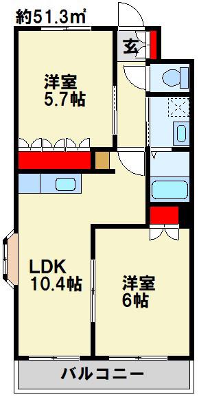 フォレストコージャック(2LDK/2階)の間取り写真