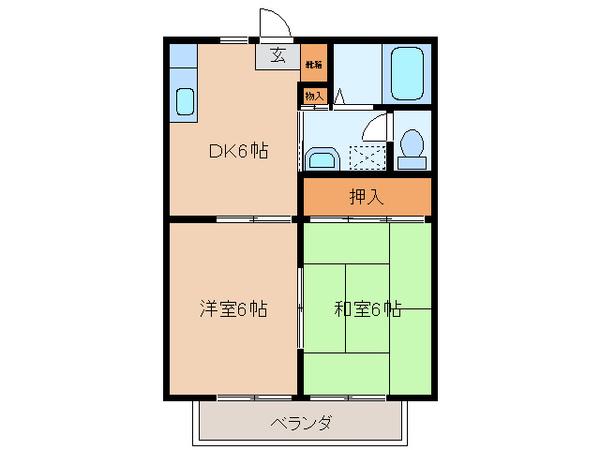 コンセール三笠(2DK/2階)の間取り写真