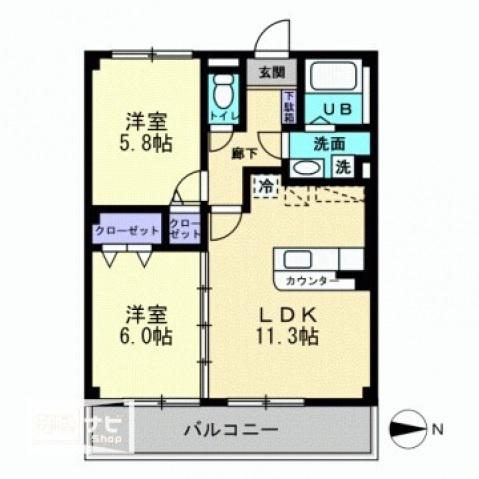 グランフィネス(2LDK/2階)の間取り写真