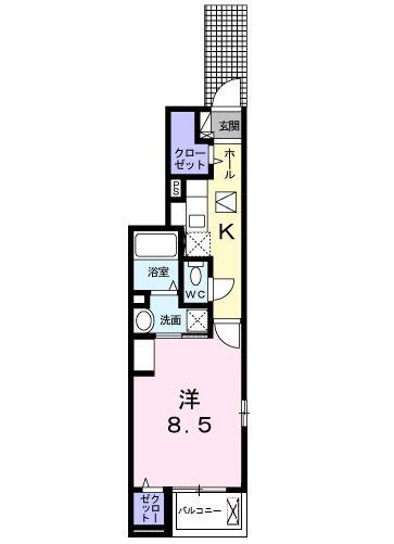 フェリーチェ(1K/1階)の間取り写真