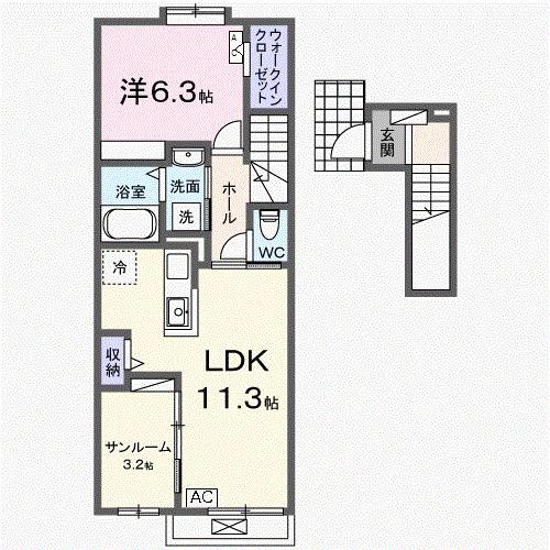 ラ ブリエ(1LDK/2階)の間取り写真