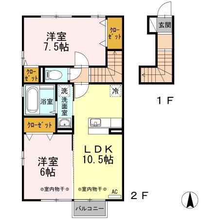 フロンティア上袋(2LDK/2階)の間取り写真