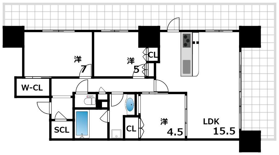 クレヴィアタワー神戸ハーバーランド(3LDK/12階)の間取り写真