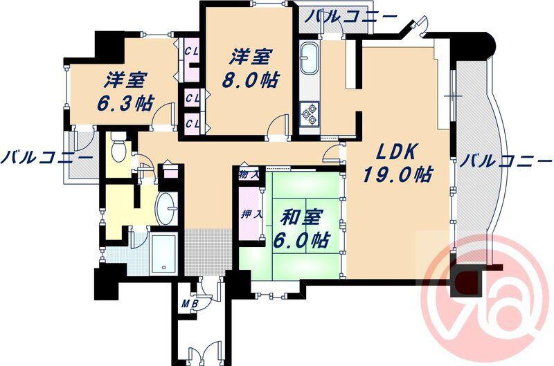 エステルミナス北田辺(3LDK/4階)の間取り写真