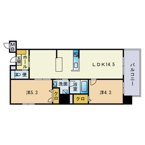 アーバンローズ薬院(2LDK/2階)の間取り写真