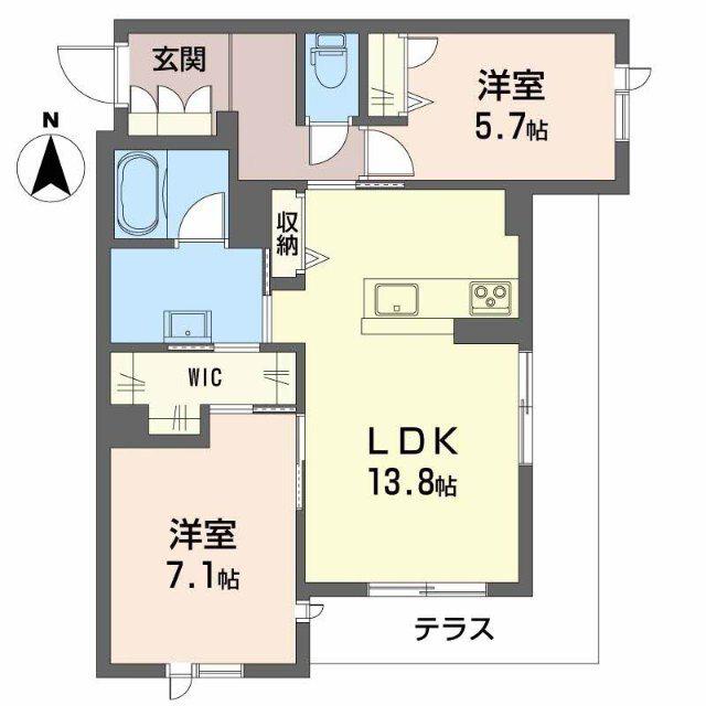 シャーメゾン 二口 パナ XI(2LDK/1階)の間取り写真