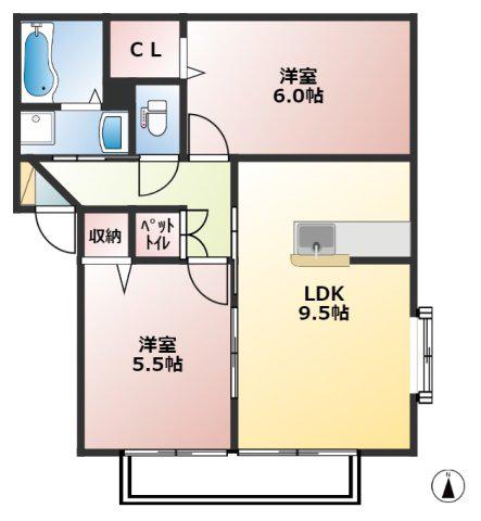 ミシェル・クラン F棟(2LDK/2階)の間取り写真